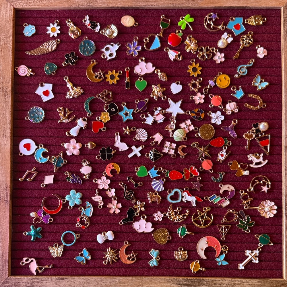 New- Gold tone Charm bracelet and necklace DIY kit- over 75 charms to choose!